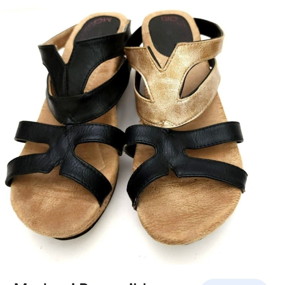 Modzori Reversible Leather Alexa Slide Pearl Gold/ Black Size 10